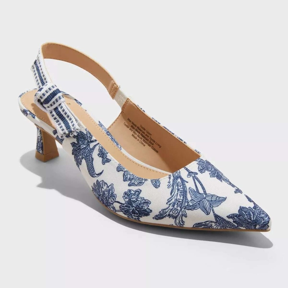 Women's Slingback Heels A New Day Milan Floral Blue Size 6 New With Tags
